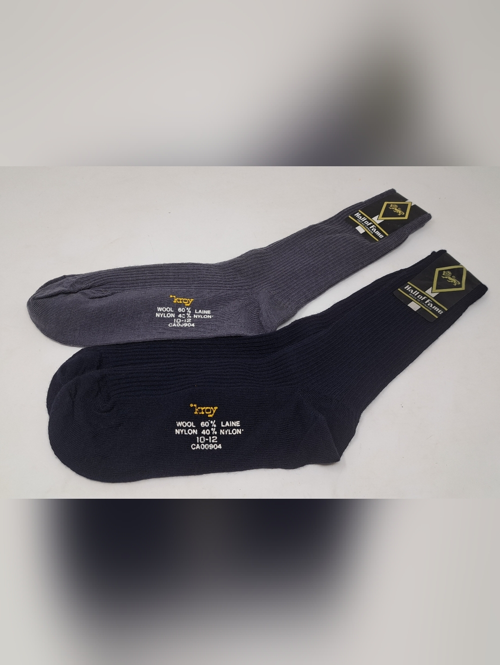 Hall of Fame Vintage 70s 60s Men's Socks Ribbed Navy Gray Wool Nylon Kroy 10-12
